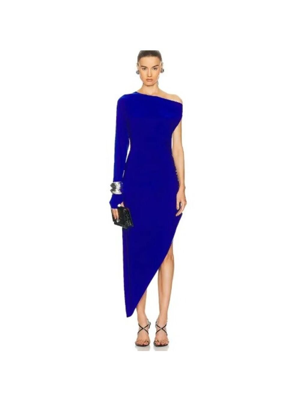 Norma Kamali Blue One Sleeve Long Sleeve Dress Sz. M